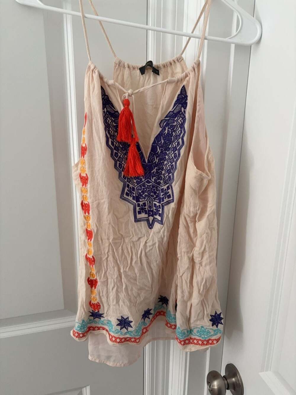 THML Embroidered Tassel Halter Tank Top Size M